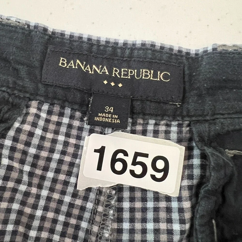 Banana Republic Men's Navy Blue Checkered Shorts 100% Cotton Size 34